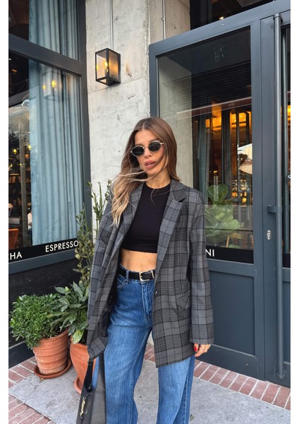 Gri Siyah Ekoseli Astarlı Ceket