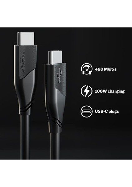– Usb-C Kablosu, USB 2.0 – 2 M (Usb-C - Usb-C, Veri Kablosu/şarj Kablosu, Güç Dağıtımı ile 480 Mbit/s ve 100 W'a Kadar Şarj Akımı/pd 3, Entegre Çip, Siyah) fiyatları