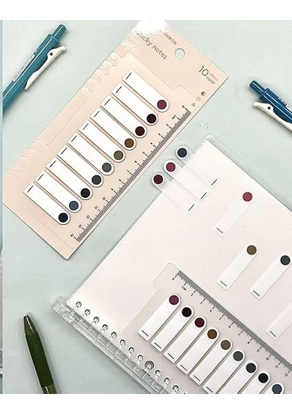 Gemi Dükkan 10 Renkli Cetvelli Şeffaf Indeks/ındex Sticker/post-It/sticky Note Yuvarlak Kenar Retro Renkler fırsatları