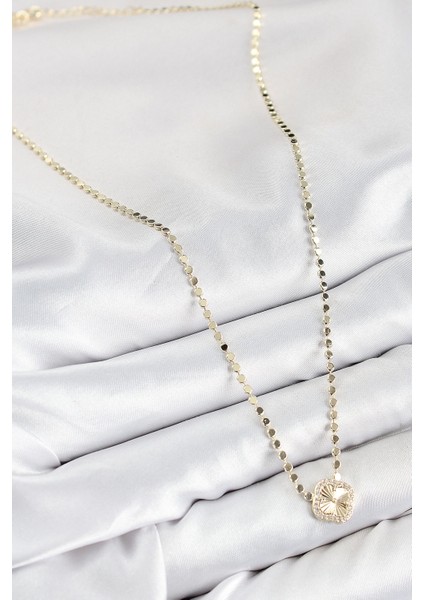 Bfs Pirinç Zirkon Taşlı Yonca Model Ezme Zincir Gold Renk Kadın Kolye fiyatları