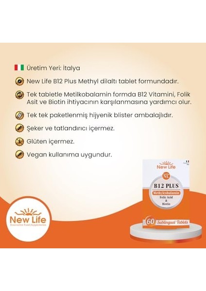 Newlife B12 Plus Methylcobalamin Folik Asit Biotin