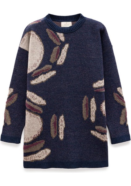 Saori Jakarlı Kadın Uzun Triko Tunik - Indigo Multi