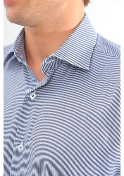 Slimfit Lacivert Çizgili Erkek Gömlek Likralı Dar Kesim Yapısıyla AS0742069-02 fiyatları