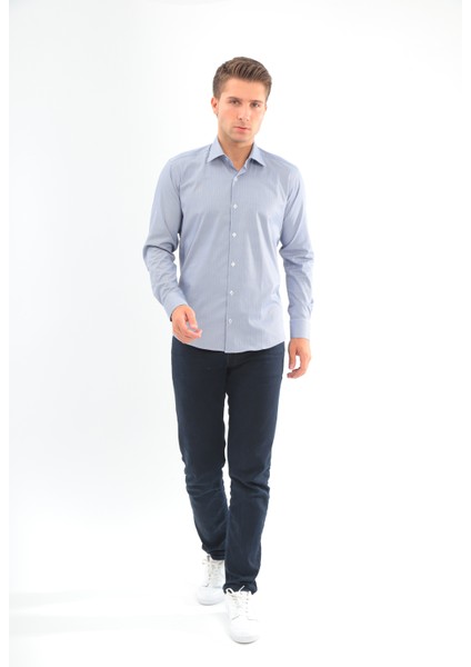 Slimfit Lacivert Çizgili Erkek Gömlek Likralı Dar Kesim Yapısıyla AS0742069-02 fırsatları