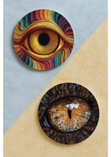 Ev Dekor Oval Pleksi Bardak Altlığı Temalı Desenli 2 Adet Set Eyes