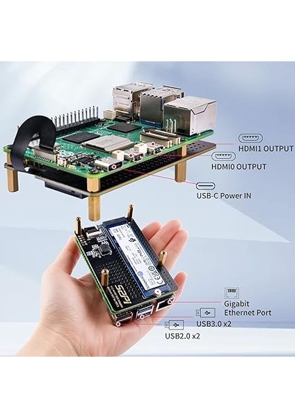 N07 M.2 Pcıe - Nvme Alt SSD Pip Pcıe Kenar Kartı, Raspberry Pi 5 Için, Destek M.2 Key-M Nvme SSD 2230/2242/2260/2280 (Ssd ve Pi5 Kartı Dahil Değildir) modelleri