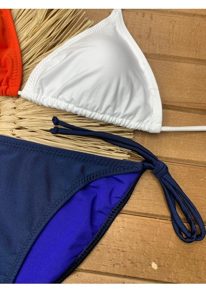 Kadın Likralı Esnek Yandan ve Boyundan Bağlamalı Şık Ipli Üçgen Bikini Takım indirimleri
