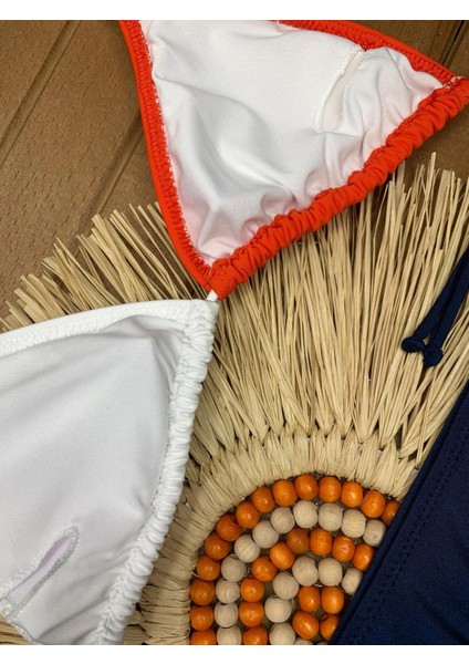 Kadın Likralı Esnek Yandan ve Boyundan Bağlamalı Şık Ipli Üçgen Bikini Takım