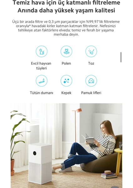 Hava Temizleyici | 3ü 1 Arada Yüksek Verimli Filtre | Şık Tasarım | Akıllı Kontrol +43M2 Alan Etkili + Hava Nemlendirici modelleri