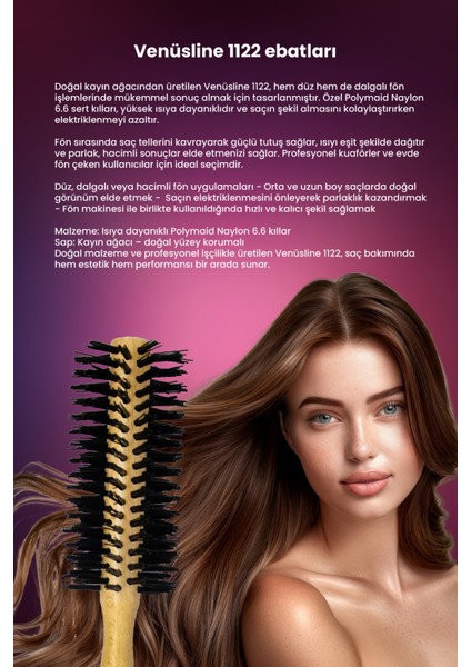 Venüsline Naturel 1122 Orta Boy Saçlar Için Düz ve Dalgalı Fön Fırçası fırsatları