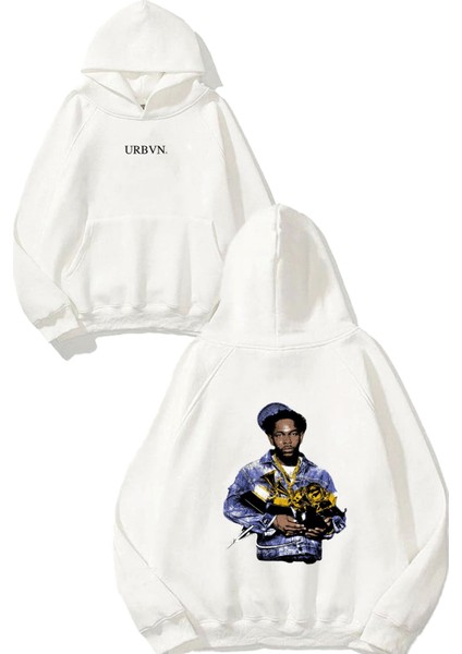 Awards Tasarım Baskılı Oversize Beyaz Kapüşonlu Sweatshirt