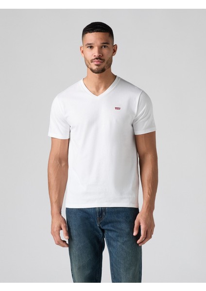 Erkek T-Shirt Beyaz V Yaka Tişört A2084-0000