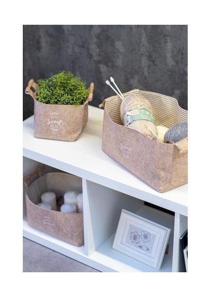 Keçe Tahta Saplı Düzeleyici Sepet - Çok Amaçlı Saklama Organizer Kutu Maxi 25X18X15CM - fiyatları