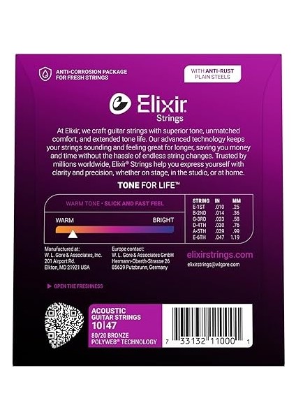Tel 80/20 Bronz Akustik Gitar Teli, Polyweb® Kaplama, Ekstra Hafif (.010-.047) fiyatları