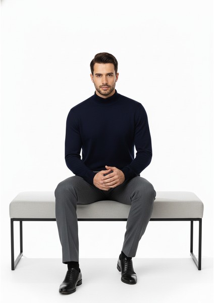 Erkek Kışlık Yarım Balıkçı Yaka Kazak Pamuklu Marina Örme Uzun Kollu Düz Renk Rahat Kesim fırsatları