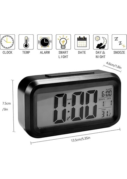 Dijital Çalar Saat Büyük LED Ekranlı Başucu Saati 12/24 Erteleme Gece Lambası, Tarih Takvimli Yatak Odası Ev Ofis Için (Siyah) modelleri