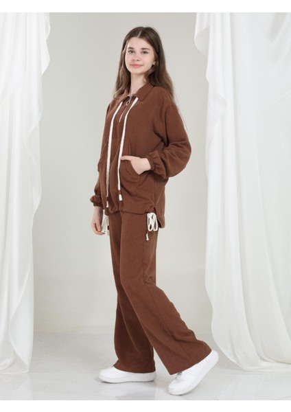 Aria Kız Çocuk Kadife Takım Kahverengi modelleri