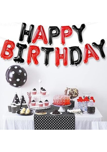 Birthday Folyo Balon (Kırmızı Siyah Düz Yazı) fırsatları