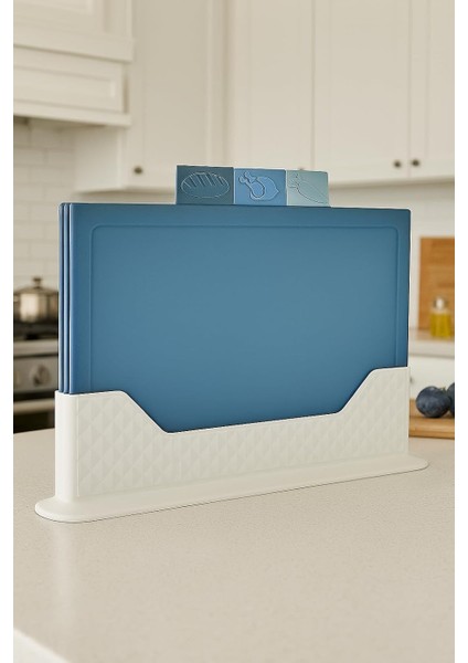 Ocean 4 Parça Plastik Kesme Tahtası Seti + – Renkli, Hijyenik, Kaymaz 3 Adet Gıda Hazırlama Tahtası – 31X20 cm Sebze Et Balık Kesim Tahtası – Mutfak Düzenleyici Organizer