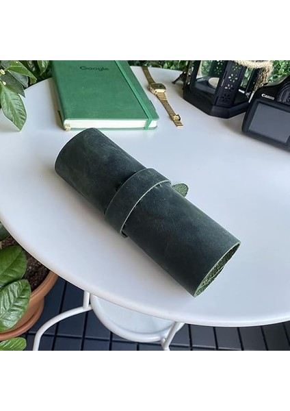 Helsinki - Hakiki Deri Natürel Geniş Tasarım Rulo Kalemlik (Yeşil) modelleri