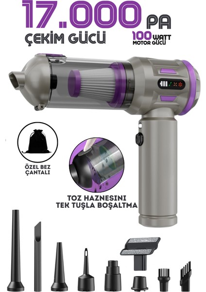 17000PA Auhma Ultra Güçlü Göstergeli 100W Led ışıklı Araç Içi Süpürge