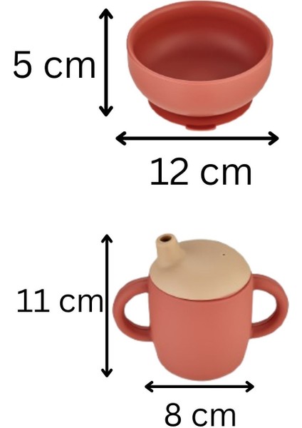 2'li Silikon Bebek Beslenme Seti / Mama Kasesi / Bebek Bardağı - Kiremit Rengi modelleri