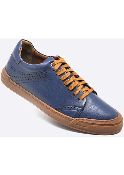 Hakiki Deri Sneakers Erkek Ayakkabı Mavi 9867