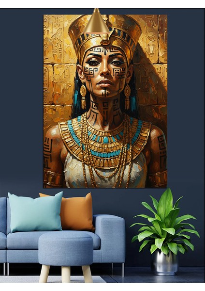 Altın Takılarla Süslenmiş Antik Kraliçe Dekoratif Kanvas - Mdf Ahşap Tablo