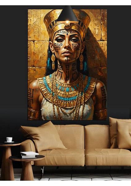 Altın Takılarla Süslenmiş Antik Kraliçe Dekoratif Kanvas - Mdf Ahşap Tablo fiyatları
