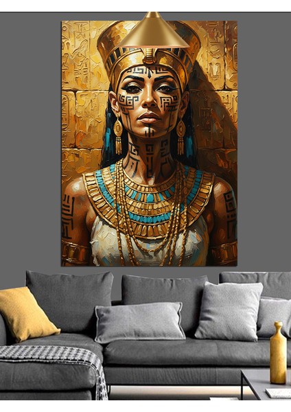 Altın Takılarla Süslenmiş Antik Kraliçe Dekoratif Kanvas - Mdf Ahşap Tablo modelleri