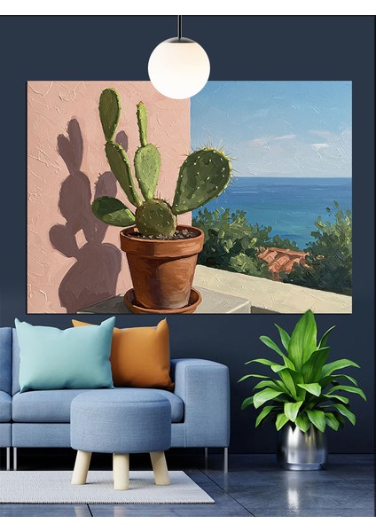 Kaktüs Saksı Pencere Güneş Dekoratif Kanvas - Mdf Ahşap Tablo fiyatları