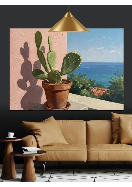Kaktüs Saksı Pencere Güneş Dekoratif Kanvas - Mdf Ahşap Tablo modelleri