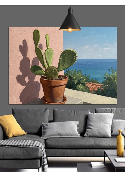 Kaktüs Saksı Pencere Güneş Dekoratif Kanvas - Mdf Ahşap Tablo fırsatları