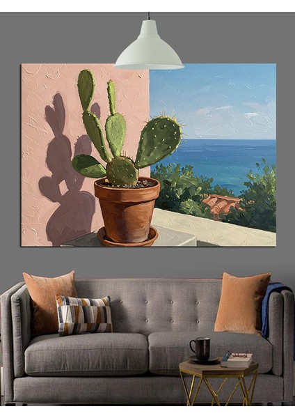 Kaktüs Saksı Pencere Güneş Dekoratif Kanvas - Mdf Ahşap Tablo indirimleri