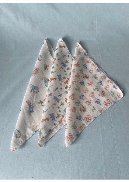 Desenli %100 Pamuk Müslin Bebek Ağız Mendili – 3'lü Set (25*25 Cm)