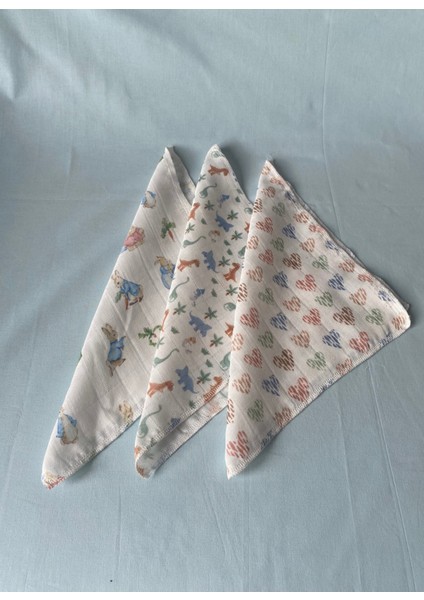 Desenli %100 Pamuk Müslin Bebek Ağız Mendili – 3'lü Set (25*25 Cm) modelleri