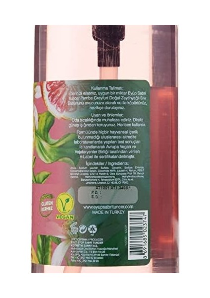 Eyüp Sabri Tuncer Doğal Zeytinyağlı Sıvı Sabun Pembe Greyfurt 500 ml Pet Şişe fiyatları