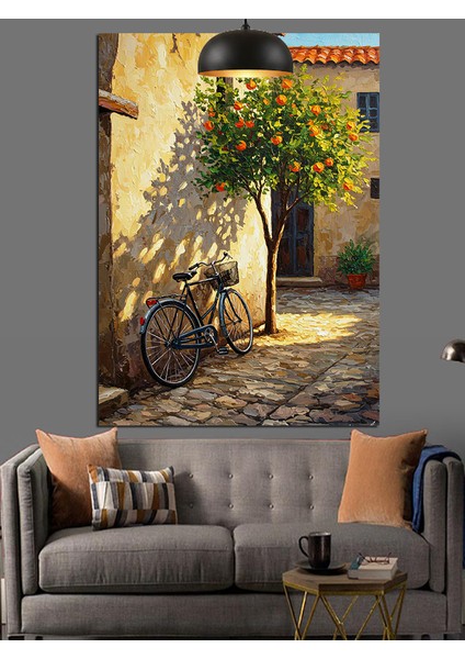 Taş Kaldırımda Bisiklet Dekoratif Kanvas - Mdf Ahşap Tablo modelleri