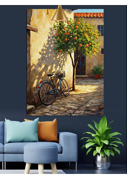 Taş Kaldırımda Bisiklet Dekoratif Kanvas - Mdf Ahşap Tablo fırsatları
