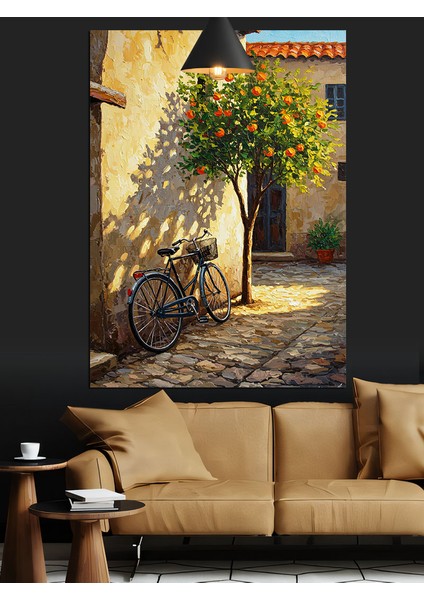 Taş Kaldırımda Bisiklet Dekoratif Kanvas - Mdf Ahşap Tablo indirimleri