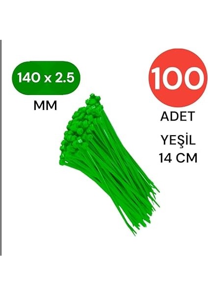 Yeşil Plastik Kablo Bağı | 140MM x 2.5mm | 100 Adet | Cırt Kelepçe Seti | Tel Bağlama ve Kablo Düzenleyici modelleri