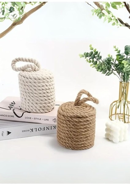 Kapı Stoperi, Vintage Jüt Örgülü, Ağırlıklı Zemin Takozu, 1 Adet, Dekoratif, Ev ve Ofis Kullanımı Için