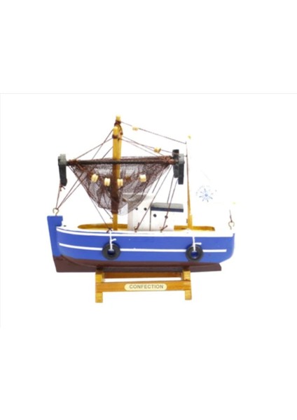 El Yapımı Dekoratif Ahşap Yelkenli Balıkçı Teknesi Taka Maketi 15CM