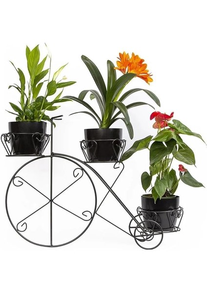 3'lü Siyah Ferforje Bisiklet Saksı 65 cm