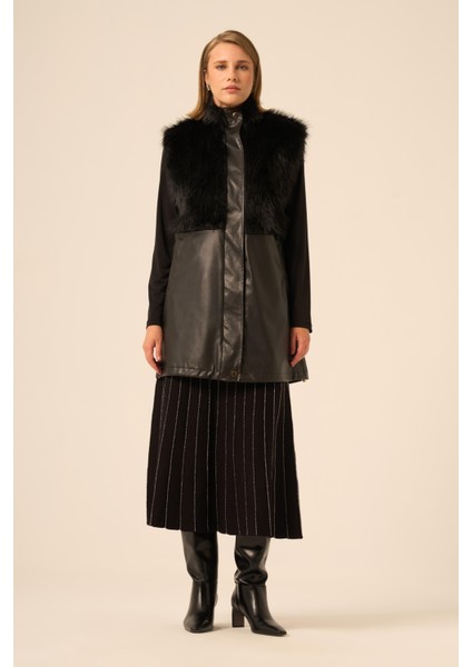 Bayan Pelüs Detay Deri Yelek Siyah 31243 modelleri