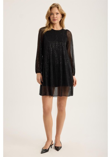 Pul Payetli Sim Şeritli Elbise