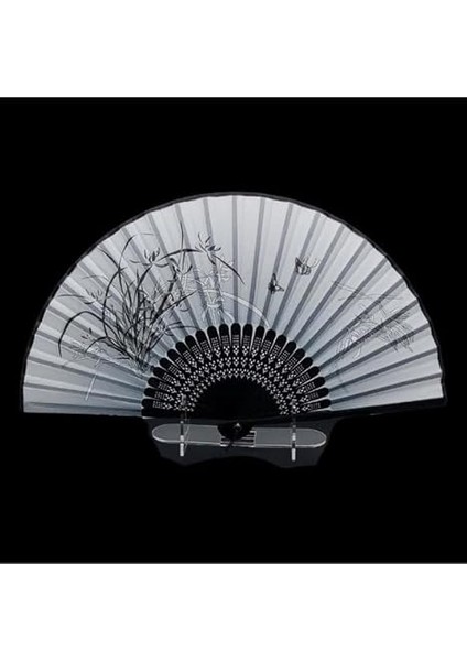 Siyah Zeminli El Yapımı Geleneksel Katlanabilir Şık Dekoratif Bambudan Yapılmış Çiçek Desenli El Yelpazesi (Siyah Zeminli, 21X38 Cm) fiyatları