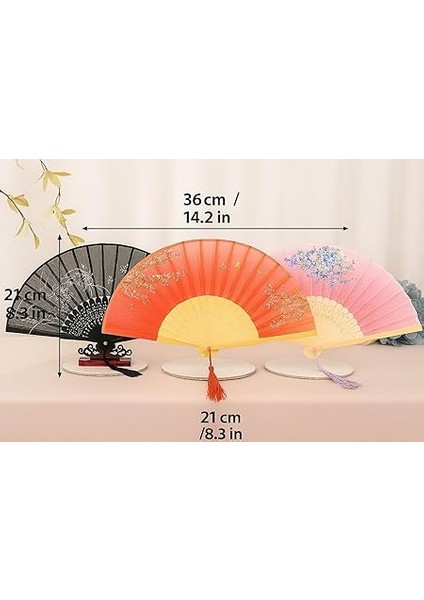 Siyah Zeminli El Yapımı Geleneksel Katlanabilir Şık Dekoratif Bambudan Yapılmış Çiçek Desenli El Yelpazesi (Siyah Zeminli, 21X38 Cm) fırsatları