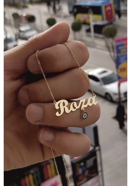 925 Ayar Gümüş 24 Ayar Altın Kaplama Nazar Boncuklu Isimli Kolye