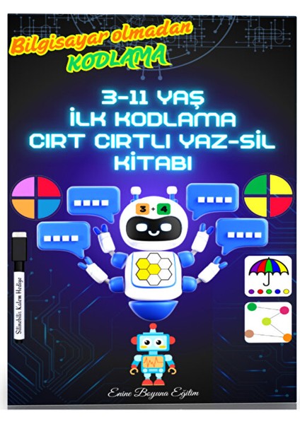 3-11 Yaş Ilk Kodlama Cırt Cırtlı Yaz-Sil Kitabı (Bilgisayar Olmadan)